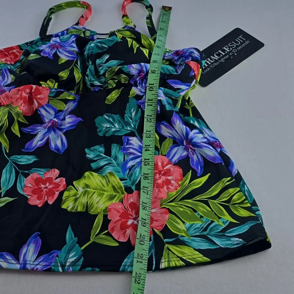 Miraclesuit NWT 4B Tankini‎ Top Black Floral And Magicsuit Brief Bottom Set Sz 8